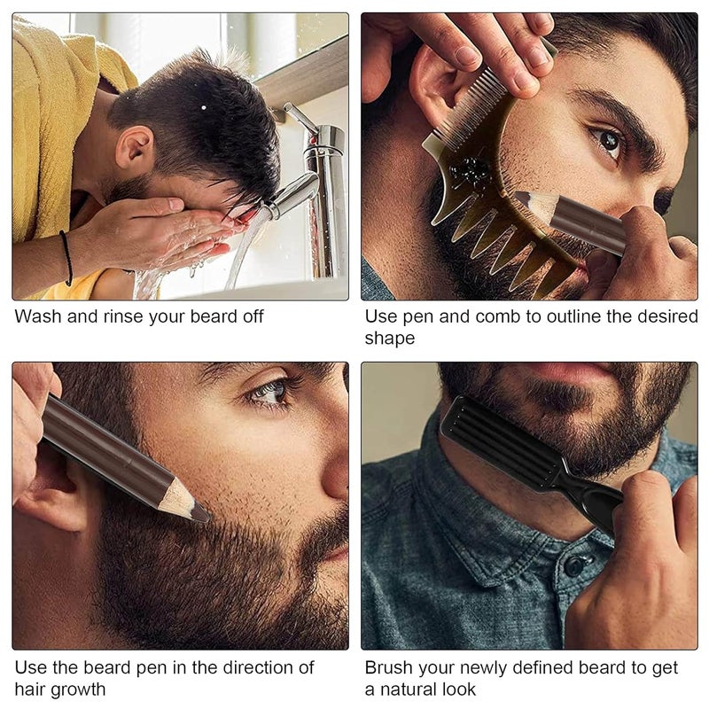 woobles Beard Pencil, Professional Beard Pencil Filler, Household Beard Pencil Liner Shaping Styling Tool, Grooming Kit Tracing Tool(Dark brown) - Image 3